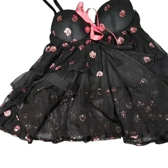 VICTORIA’S Secret Babydoll Slip Black Lace Flirty Sexy Little Thing top. 34 B - Picture 10 of 16